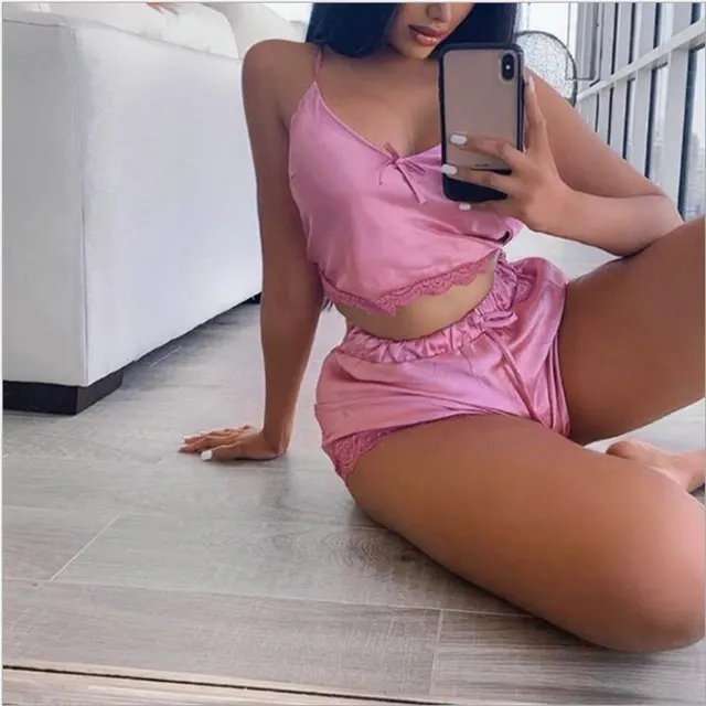 High Stretch Satin Home Pajamas 2 piece Set Pink - Shop at LoveMi