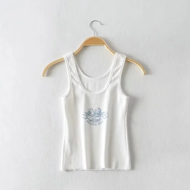 Little Angel Print Tight Sling Short Top White - Shop at LoveMi