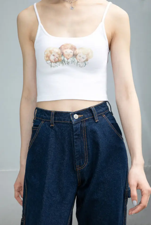 All match Slim fit Angel Print Camisole White - Shop at LoveMi