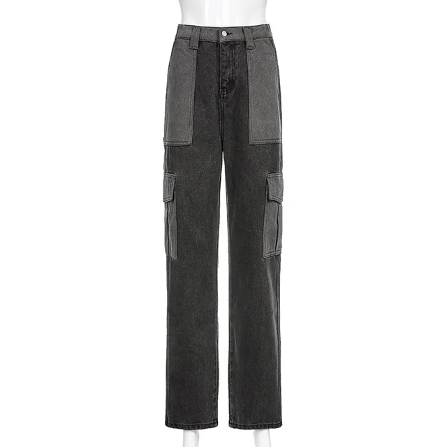 Street Hip Hop Stitching Contrast Color Casual Straight Leg Pants Women Autumn Tide Black - Shop at LoveMi