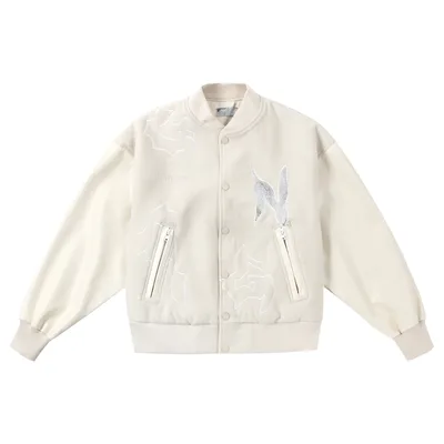 Woolen Stitching Pu Leather Baseball Uniform Embroidery Beige - Shop at LoveMi