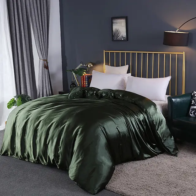 Pure Color Washed Silky Bedding Ice Silk Quilt Cover Army Green - Shop at LoveMi