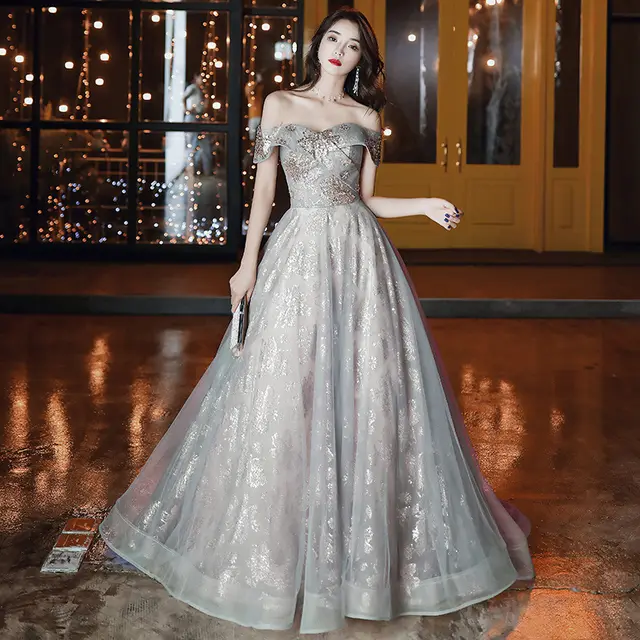 Retro Court Banquet Temperament Ladies Long Dress Grey - Shop at LoveMi