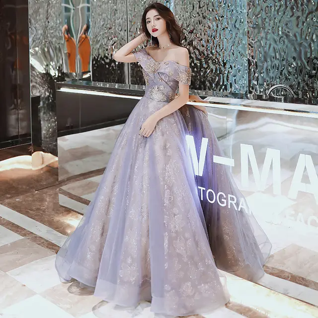 Retro Court Banquet Temperament Ladies Long Dress Purple - Shop at LoveMi
