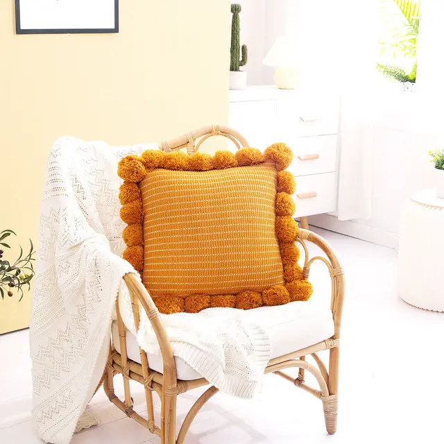 Ins Wind Big Ball Ball Nordic Knitted Pillow Pillow Yellow - Shop at LoveMi