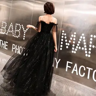 Women's Black Long Banquet Evening Dress - Black
