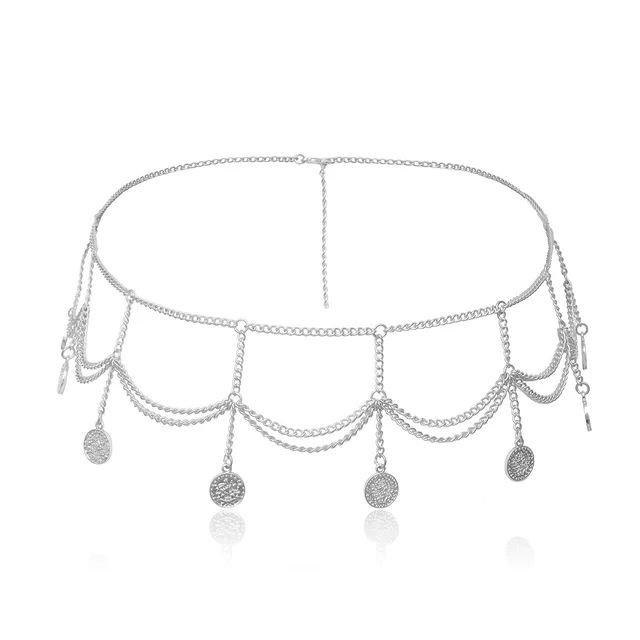 Personality Multi layer Embossed Coin Tassel Waist Chain Silver - Shop at LoveMi