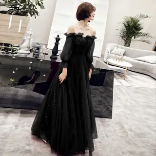 Female Party Red Toast Evening Dress - Black2
