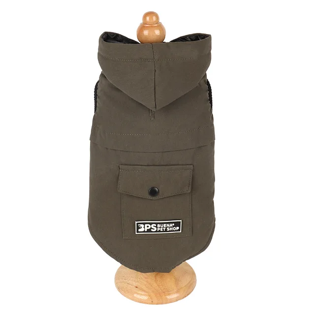 Corgi Bichon Autumn And Winter Plus Velvet Solid Color Sleeveless Hooded Vest Army Green - Shop at LoveMi