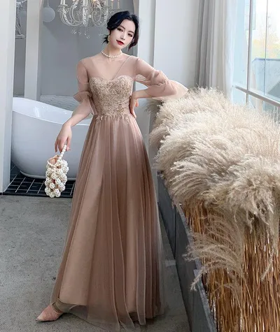 Summer Sister Group Wedding Korean Evening Dress Coffee Color - Shop at LoveMi