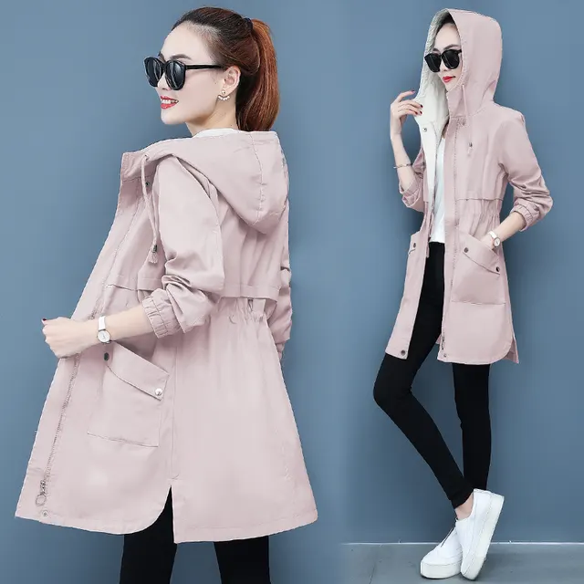 Slim All match Loose Mid length Windbreaker Women Pink - Shop at LoveMi