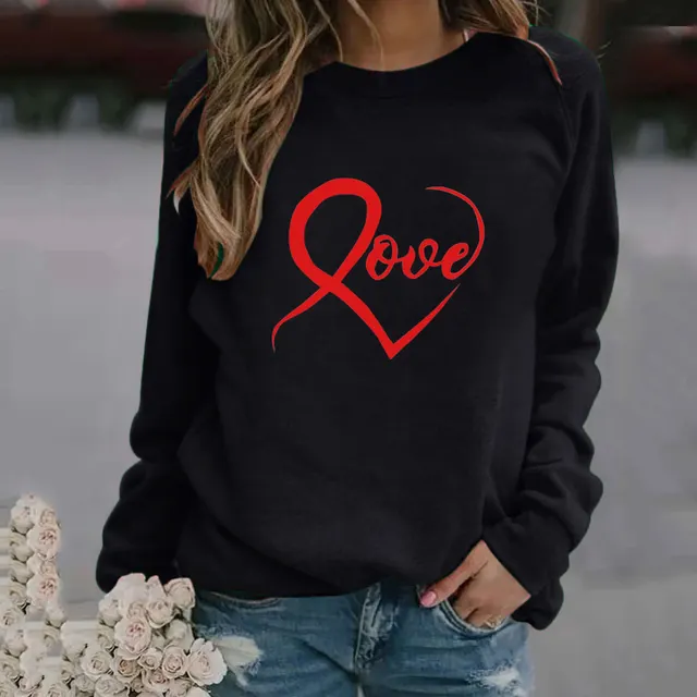 New European And American Trend Loose Long Sleeved Fashion Round Neck Letter Printed Women's Clothing Black - Shop at LoveMi