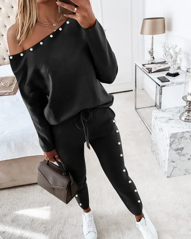 New Women's Khaki Love Sequin Casual Suit Black - Shop at LoveMi