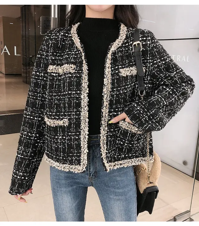 Little Fragrant Tweed Short Jacket Women's Trendy Top Black - Shop at LoveMi