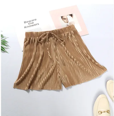 Women's Ice Silk Chiffon Pleated Shorts Khaki - Shop at LoveMi