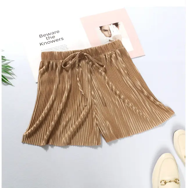 Women's Ice Silk Chiffon Pleated Shorts Khaki - Shop at LoveMi