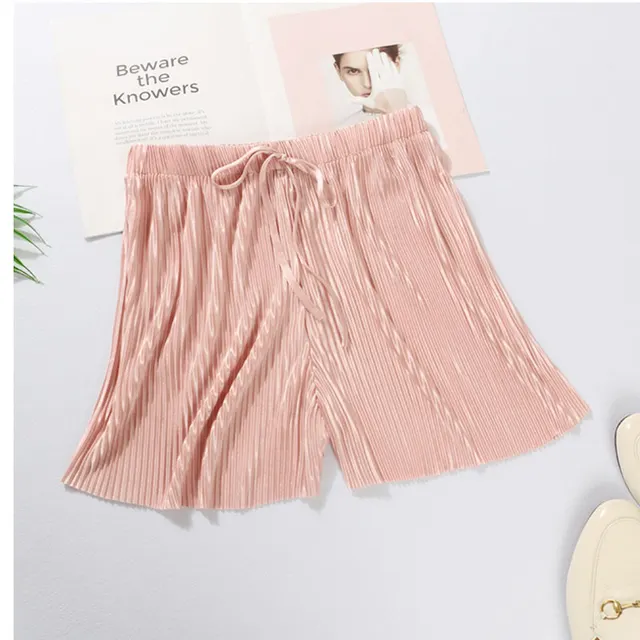 Women's Ice Silk Chiffon Pleated Shorts Pink - Shop at LoveMi