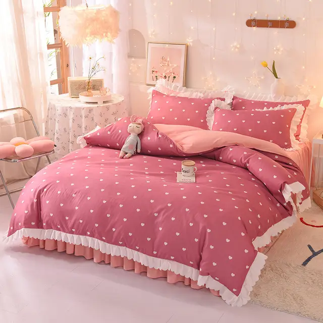 Princess Style Brushed Four Piece Polka Dot Bed Sheet Duvet Cover G - Shop at LoveMi