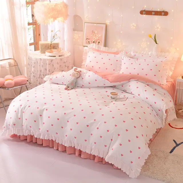 Princess Style Brushed Four Piece Polka Dot Bed Sheet Duvet Cover I - Shop at LoveMi