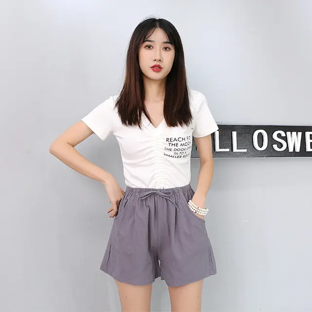 High Waist Three Quarter Pants, Large Size Thin Section, Foreign Trade Casual Wide Leg Shorts Grey - Shop at LoveMi