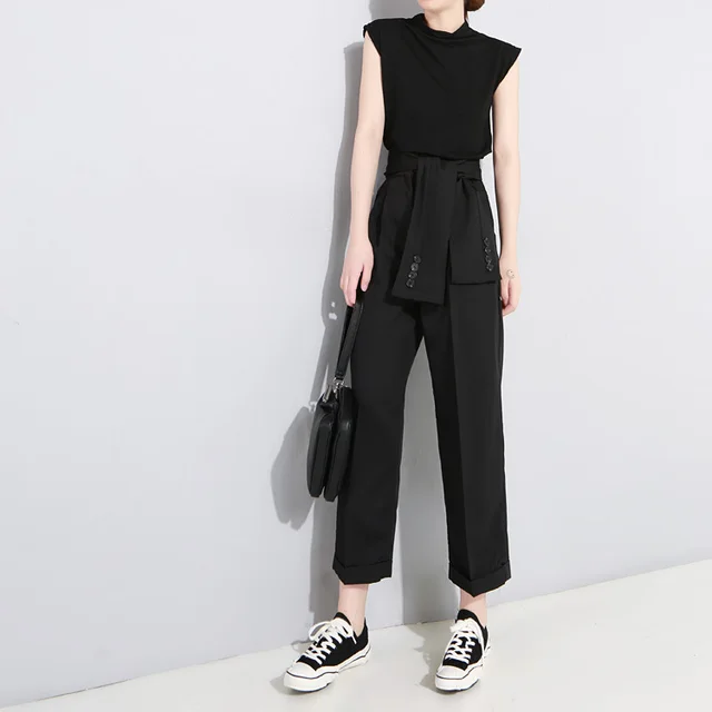 Skinny And High Waisted Buttoned Cropped Trousers Black - Shop at LoveMi