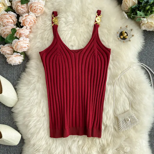 Fashion All Match Slim Knit Top Red - Shop at LoveMi