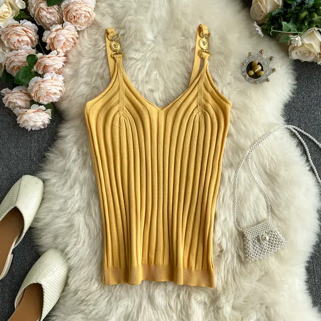 Fashion All Match Slim Knit Top Yellow - Shop at LoveMi