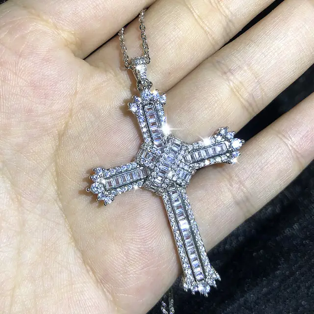 Top Selling Luxury Jewelry Cross Pendant 925 Sterling Silver Princess Cur White Clear 5A CZ Women Necklace Gift Kynl0211 - Shop at LoveMi