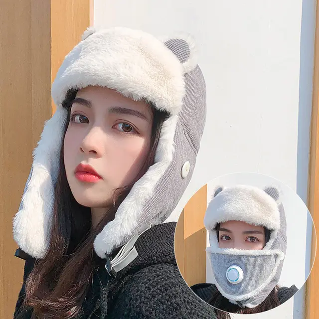Cute Autumn and Winter Biking Windproof Hat Grey - Shop at LoveMi