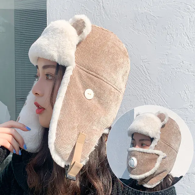 Cute Autumn and Winter Biking Windproof Hat Khaki - Shop at LoveMi