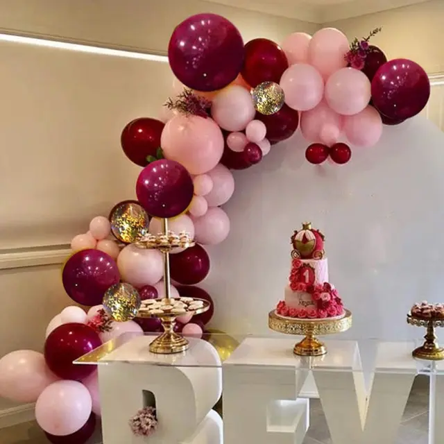 Birthday Atmosphere Decoration Balloon Tender Powder Latex Balloon Balloon Chain Package Pink - Shop at LoveMi