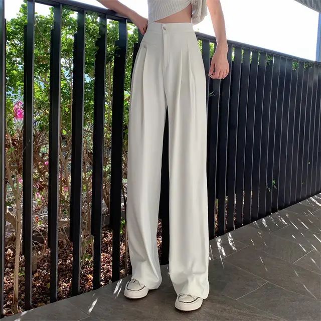 High waisted Thin And Thin Drape White Wide leg Suit Trousers Women White - Shop at LoveMi