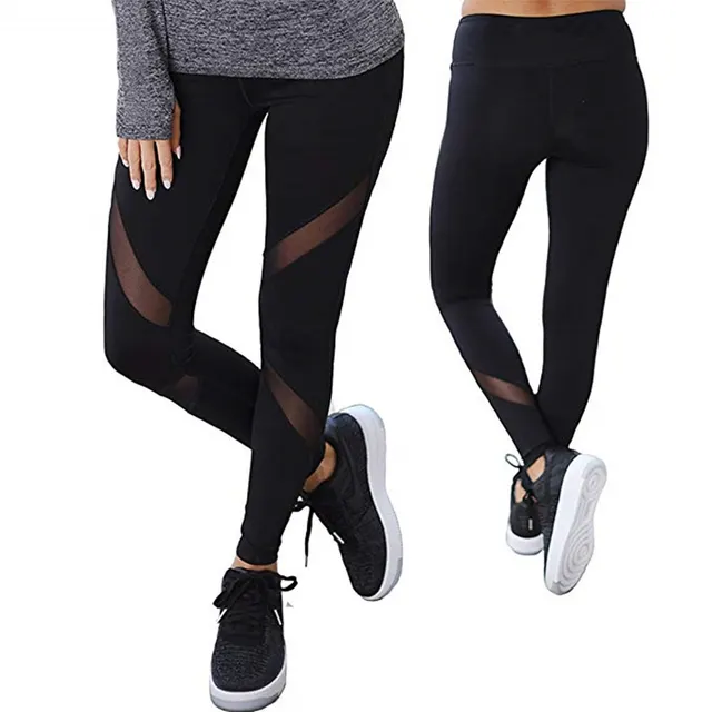 Women's High Waist Fork Mesh Stitching Contrast Color Hip Yoga Pants Black - Shop at LoveMi