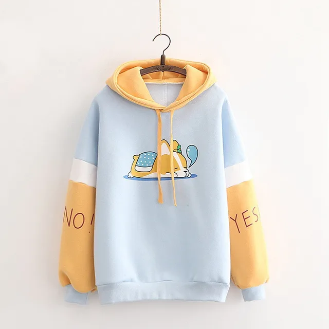 Long Sleeve Plus Fleece Hooded Sweater Women Padded Top Blue - Shop at LoveMi