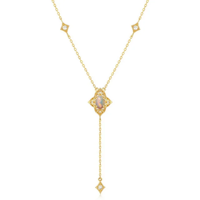 Vintage Petal Lace Natural Opal Necklace Gold - Shop at LoveMi