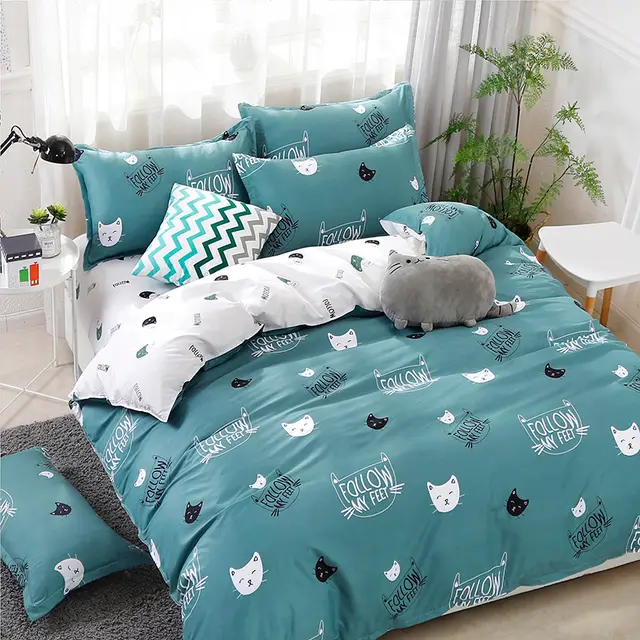 Three piece Cotton Sheet Duvet Cover Green - Shop at LoveMi