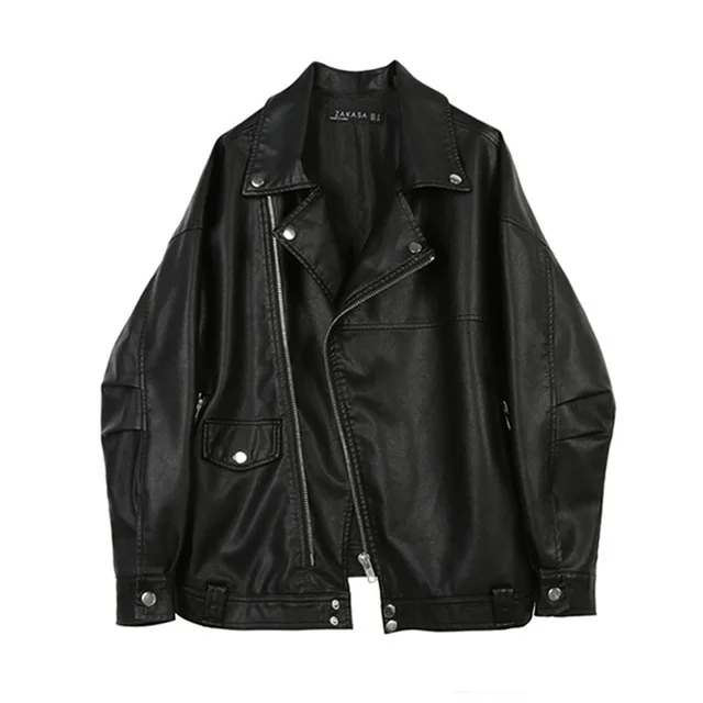 Loose Version Bf Style Profile Lapel Pu Leather Jacket Black - Shop at LoveMi