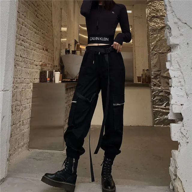 All match Personality Cool Ribbon Pocket Overalls Women Black - Shop at LoveMi