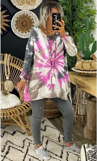Irregular Tie-Dye Mid-Length Sweater Women - Pink