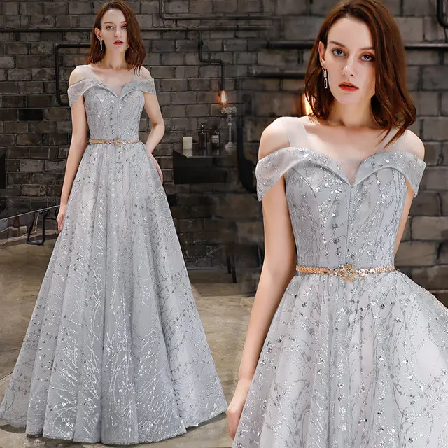 Noble And Elegant Long Evening Dress Silver Grey - Shop at LoveMi