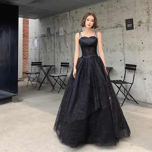 Retro Halter Strap Long Evening Dress Black - Shop at LoveMi