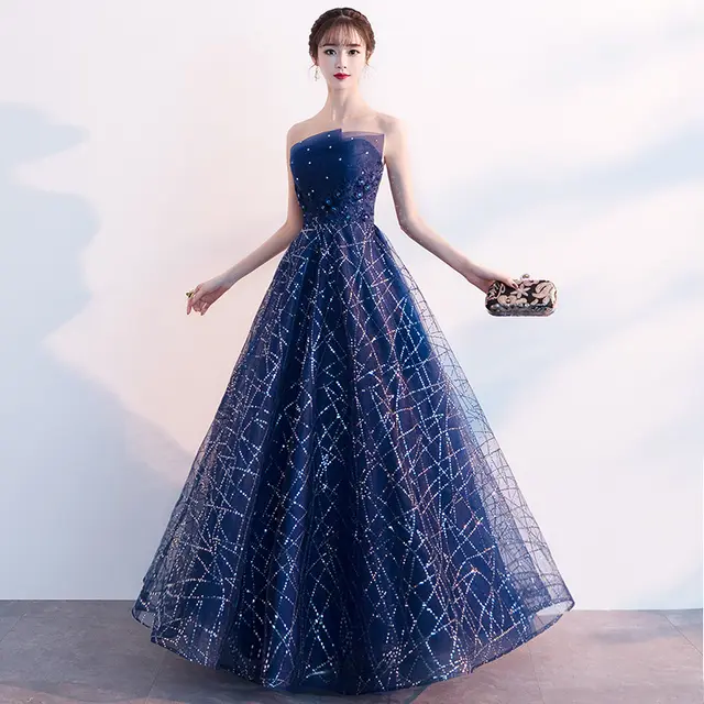Sexy Strapless Long Evening Gown Toasting Navy Blue - Shop at LoveMi