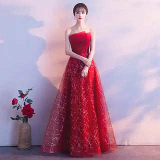 Sexy Strapless Long Evening Gown Toasting - Red