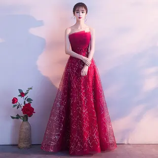 Sexy Strapless Long Evening Gown Toasting - Wine Red