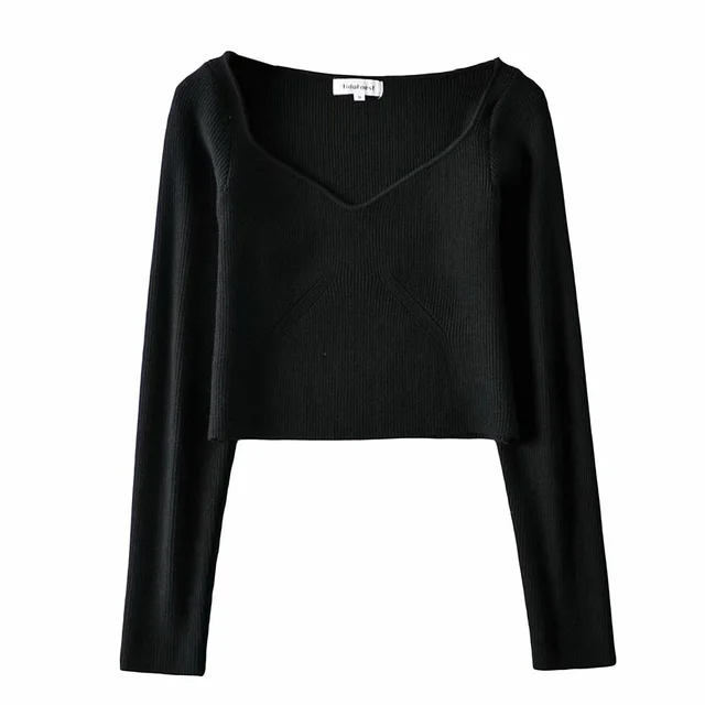 Casual Simple Solid Color Slim Knit Long Sleeves Black - Shop at LoveMi
