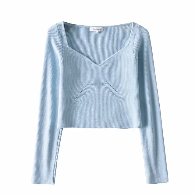 Casual Simple Solid Color Slim Knit Long Sleeves Blue - Shop at LoveMi