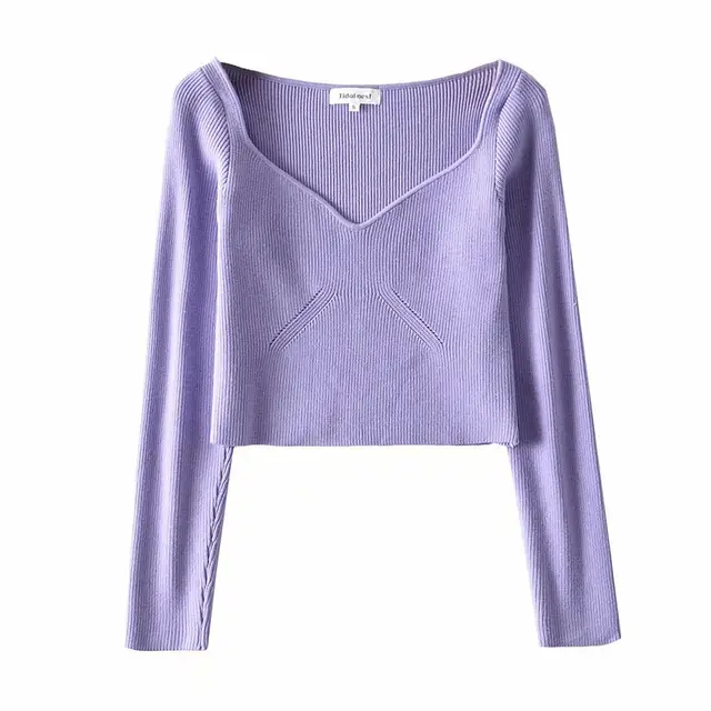 Casual Simple Solid Color Slim Knit Long Sleeves Purple - Shop at LoveMi