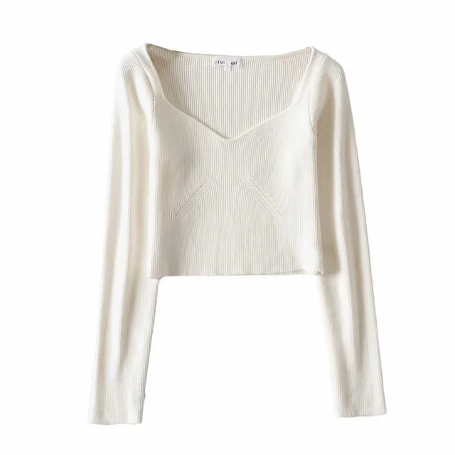 Casual Simple Solid Color Slim Knit Long Sleeves White - Shop at LoveMi