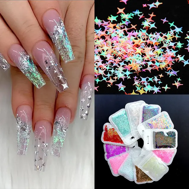Nail Art Accessories Four pointed Star Symphony Laser Sequins Default - Shop at LoveMi