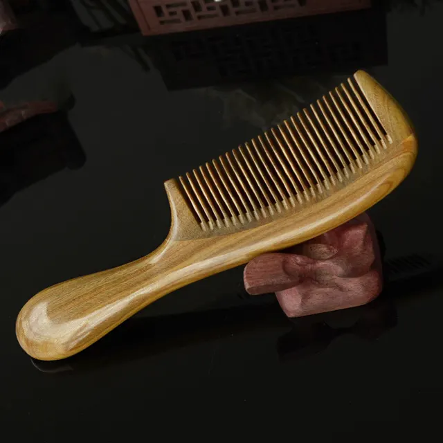 Round Handle Massage Scalp Authentic Green Sandalwood Comb - Shop at LoveMi